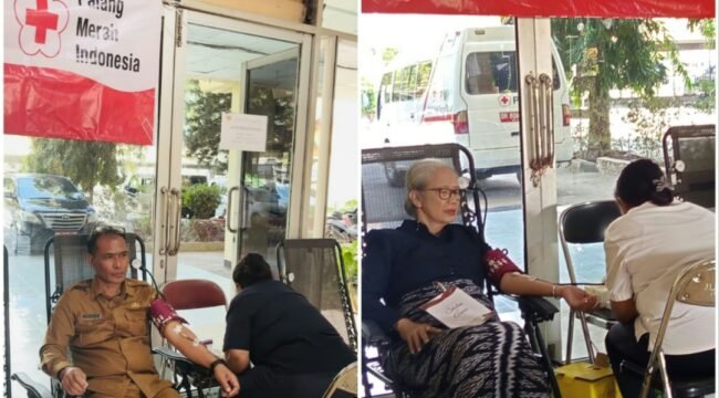 Ketua DPRD NTT, Emilia Julia Nomleni dan Sekretaris DPRD NTT, Alfonsius Watu Raka saat donor darah
