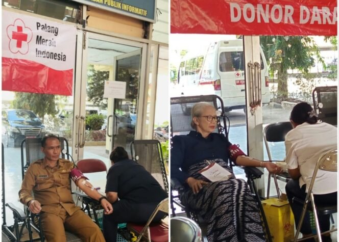 
					Ketua DPRD NTT, Emilia Julia Nomleni dan Sekretaris DPRD NTT, Alfonsius Watu Raka saat donor darah